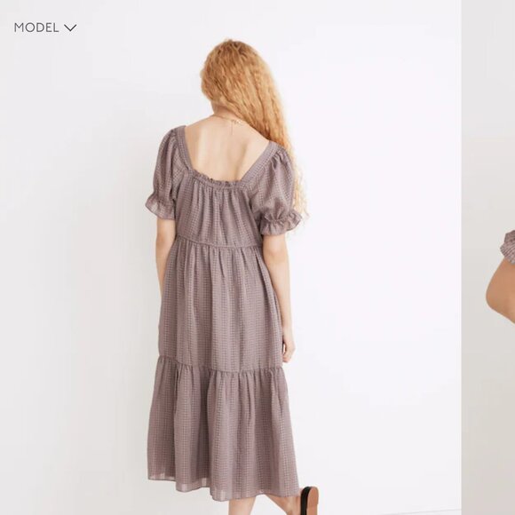 Madewell Square-Neck Tiered Midi Dress in Textured Seersucker - Picture 2 of 9